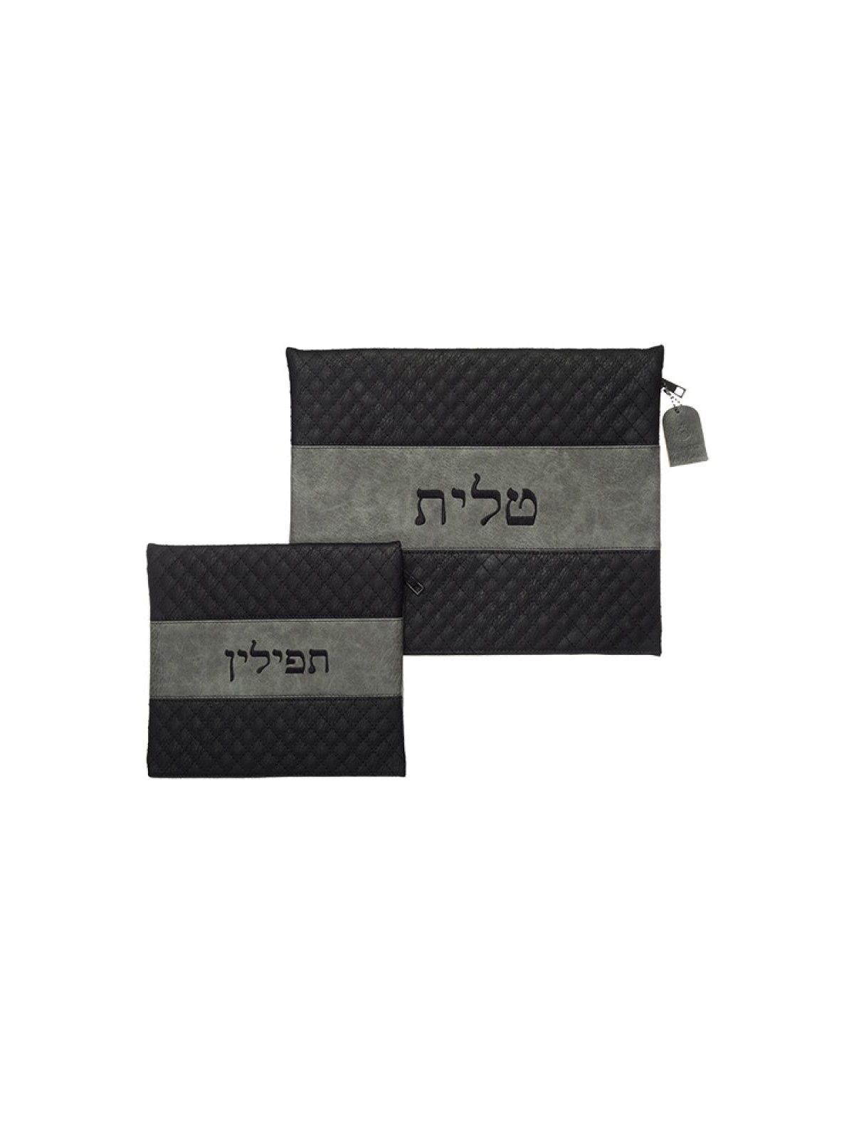 טל רקום דמוי עור שחור ואפור... | תיקי טלית ותפילין
